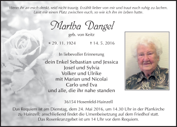 Traueranzeige von Martha Dangel 