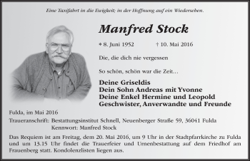 Traueranzeige von Manfred Stock 