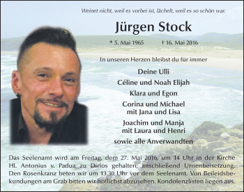 Traueranzeige von Jürgen Stock 