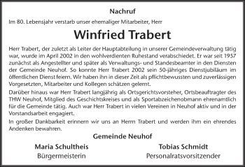 Traueranzeige von Winfried Trabert 