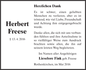 Traueranzeige von Herbert Freese 