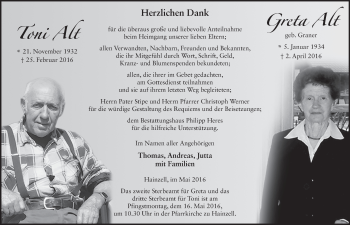 Traueranzeige von Anton Alt 