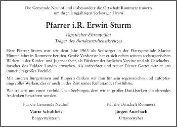 Traueranzeige von Erwin Sturm 