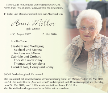Traueranzeige von Anni Möller 