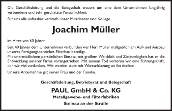 Traueranzeige von Joachim Müller 