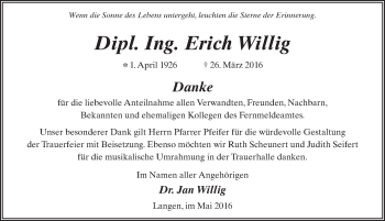Traueranzeige von Erich Willig 