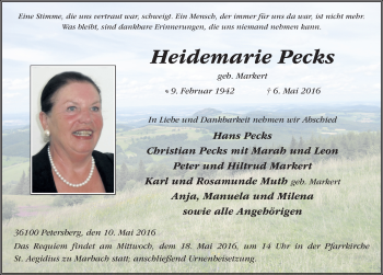 Traueranzeige von Heidemarie Pecks 