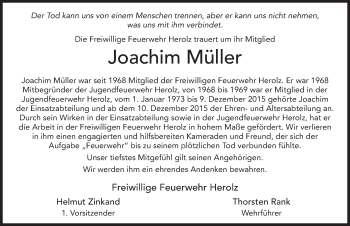Traueranzeige von Joachim Müller 