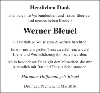 Traueranzeige von Werner Bleuel 