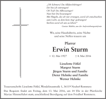 Traueranzeige von Erwin Sturm 