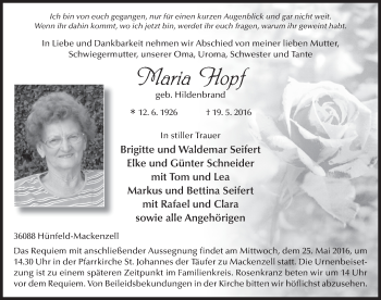 Traueranzeige von Maria Hopf 