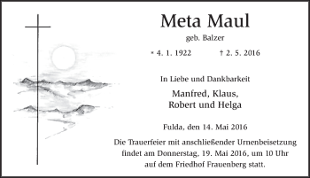 Traueranzeige von Meta Maul 