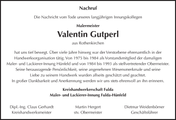 Traueranzeige von Valentin Gutperl 