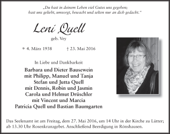 Traueranzeige von Leni Quell 