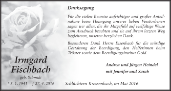 Traueranzeige von Irmgard Fischbach 