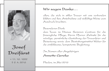 Traueranzeige von Josef Dreifürst 