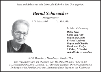 Traueranzeige von Bernd Schneucker 