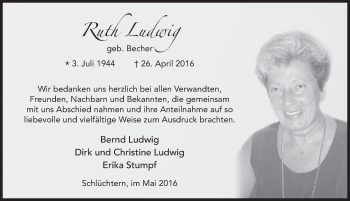 Traueranzeige von Ruth Ludwig 