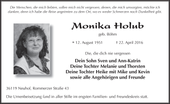 Traueranzeige von Monika Holub 