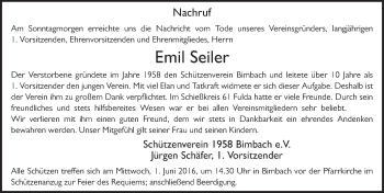 Traueranzeige von Emil Seiler 