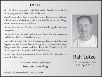 Traueranzeige von Ralf Lotze 