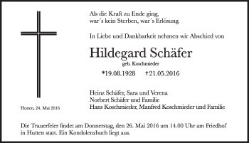 Traueranzeige von Hildegard Schäfer 