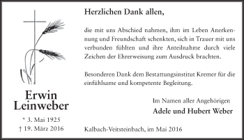 Traueranzeige von Erwin Leinweber 