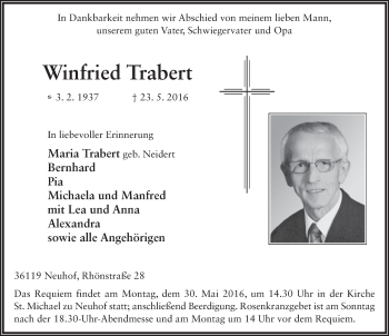 Traueranzeige von Winfried Trabert 