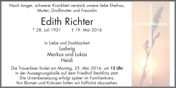 Traueranzeige von Edith Richter 