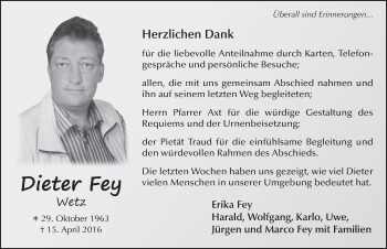 Traueranzeige von Dieter Fey 