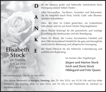 Traueranzeige von Elisabeth Stock 