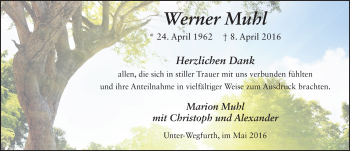 Traueranzeige von Werner Muhl 