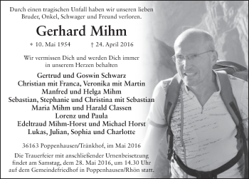 Traueranzeige von Gerhard Mihm 