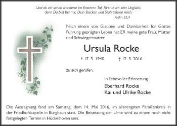 Traueranzeige von Ursula Rocke 