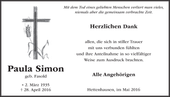Traueranzeige von Paula Simon 