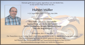 Traueranzeige von Hubert Müller 