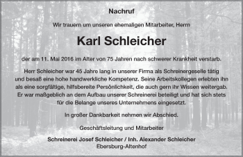 Traueranzeige von Karl Schleicher 