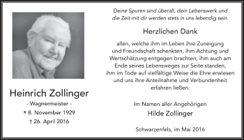 Traueranzeige von Heinrich Zollinger 