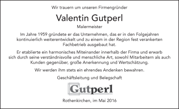 Traueranzeige von Valentin Gutperl 