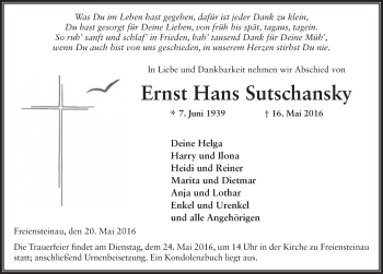 Traueranzeige von Ernst Hans Sutschansky 