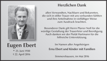 Traueranzeige von Eugen Ebert 
