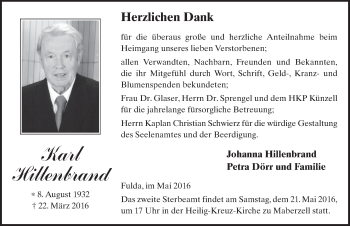 Traueranzeige von Karl Hillenbrand 