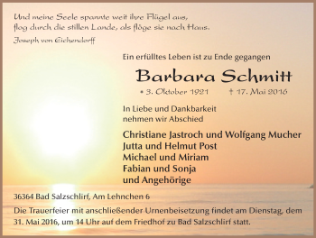 Traueranzeige von Barbara Schmitt 