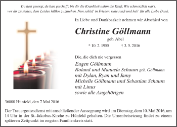 Traueranzeige von Christine Göllmann 