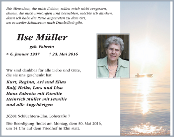 Traueranzeige von Ilse Müller 