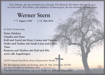Traueranzeige von Werner Stern 