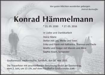 Traueranzeige von Konrad Hämmelmann 
