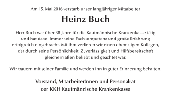 Traueranzeige von Heinz Buch 