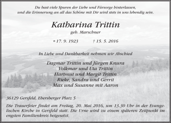Traueranzeige von Katharina Trittin 