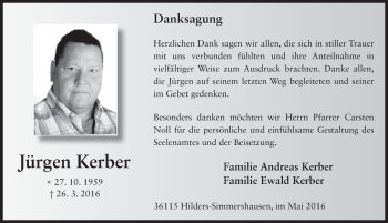 Traueranzeige von Jürgen Kerber 